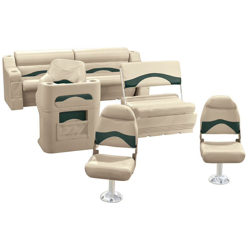 Toonmate Premium Pontoon Furniture Package, Pontoon Fishing Group, Mocha/Green image number 1
